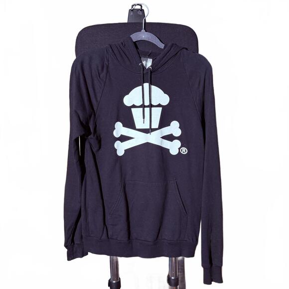 Black Johnny Cupcakes Hoodie with Cupcake and Crossbones Graphic - Picture 1 of 6